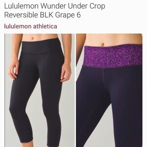- Lululemon wunder under crop reversible black grape legging